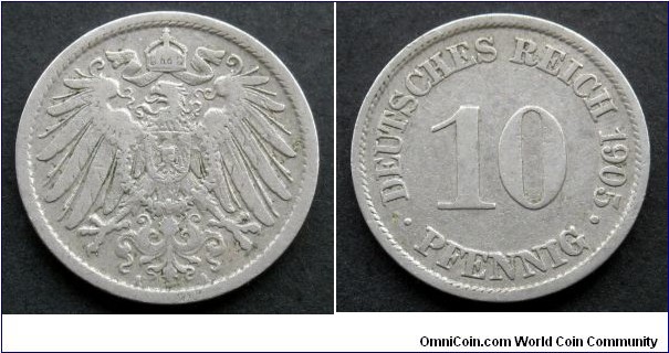 German Empire 10 pfennig. 1905 (A)
