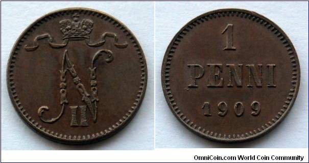 Finland 1 penni.
1909, Nikolai II