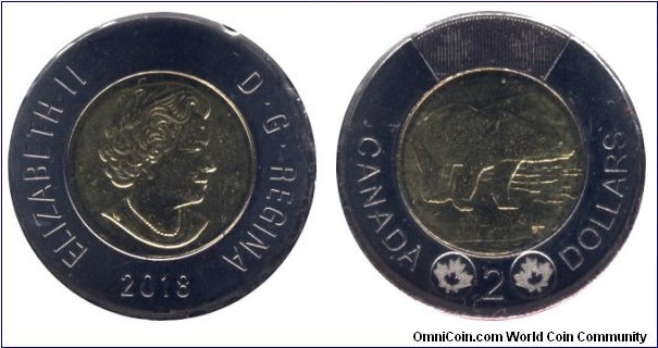 Canada, 2 dollars, bi-metallic, Polar Bear, Queen Elizabeth II.