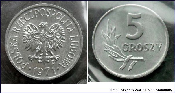 Poland 5 groszy from the official bank set issued in 1975 - Polish aluminum coins.