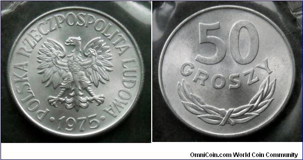 Poland 50 groszy from the official bank set issued in 1975 - Polish aluminum coins.