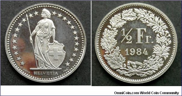 Switzerland 1/2 franc.
1984, Proof. Mintage: 14.000 pieces.