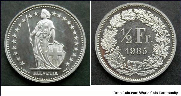 Switzerland 1/2 franc.
1985, Proof. Mintage: 12.000 pieces.