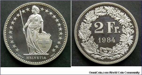 Switzerland 2 francs.
1984, Proof. Mintage: 14.000 pieces.