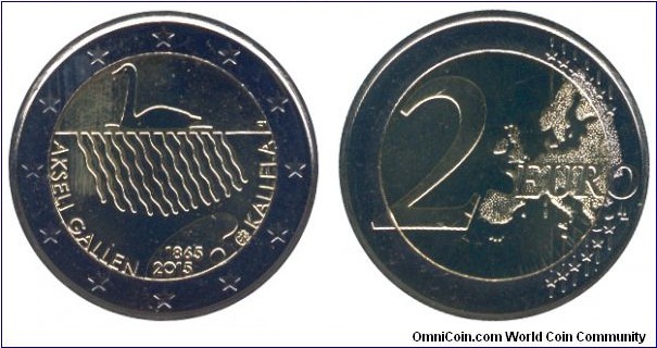 Finland, 2 euros, 2015, Cu-Ni-Ni-Brass, bi-metallic, 25.75mm, 8.5g, Akseli Gallen Kallela, 1865-2015.