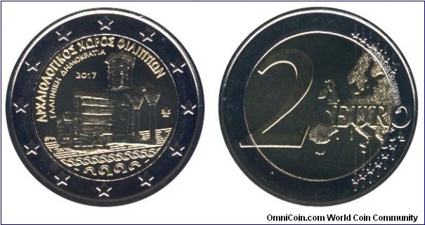 Greece, 2 euros, 2017, Cu-Ni-Ni-Brass, bi-metallic, 25.75mm, 8.5g, Archaeological City of Filippi.