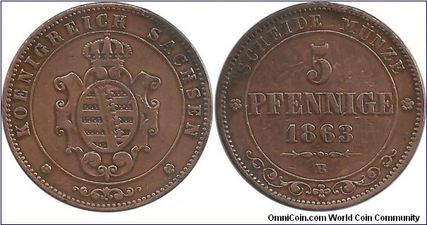 Deutschland-Saxony 5 Pfennige 1863B