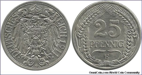 Deutsches Reich 25 Pfennig 1911E