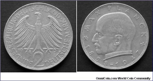 German Federal Republic (West Germany) 2 mark. 1957 D, Max Planck