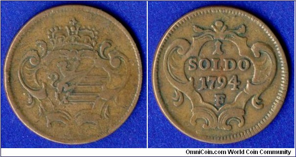 1 soldo.
Austrian Goricia.
Franc II (1792-1835).
*F* - Hall mint.


Cu.