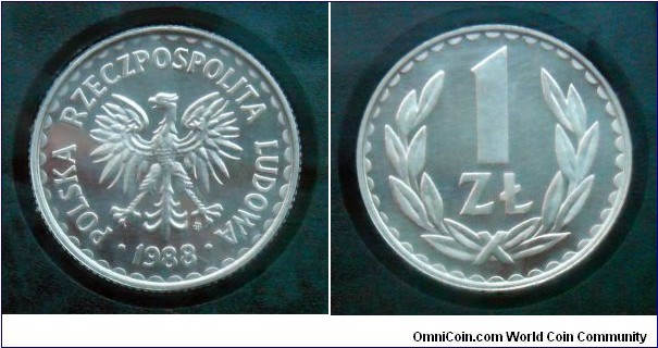 Poland 1 złoty. Proof from 1988 mint set.
Mintage: 5.000 pieces.