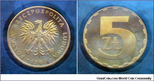 Poland 5 złotych. Proof from 1988 mint set. Mintage: 5.000 pieces.
