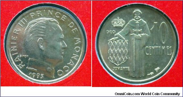 Monaco 10 centimes from 1995 mint set (Monnaie de Paris)