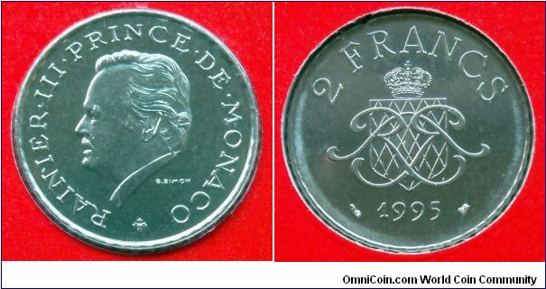 Monaco 2 francs from 1995 mint set (Monnaie de Paris)