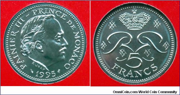 Monaco 5 francs from 1995 mint set (Monnaie de Paris)