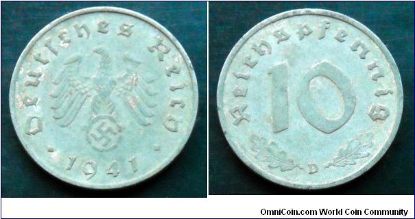 Germany (Third Reich) 10 pfennig. 1941 D, Zinc