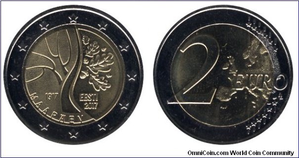 Estonia, 2 euros, 2017, Cu-Ni-Ni-Brass, bi-metallic, 25.75mm, 8.5g, 100th Anniversary of the Independence of Estonia.