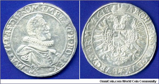 Thaler.
Mattias I (1612-1619), Emperor of Holy Roman empire.


Ag. 29,13 gr.