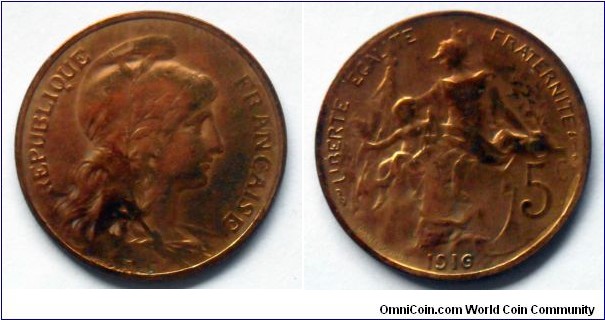 France 5 centimes.
1916, Madrid mint (II)