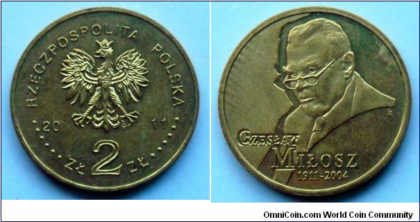 Poland 2 złote.
2011, Czesław Miłosz (1911-2004)