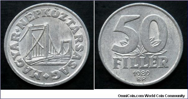 Hungary 50 filler.
1989