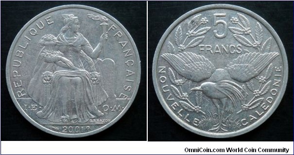 New Caledonia 5 francs. 2001 (I.E.O.M)