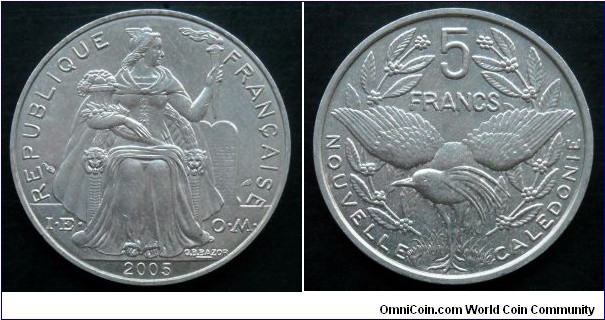 New Caledonia 5 francs. 2005 (I.E.O.M)