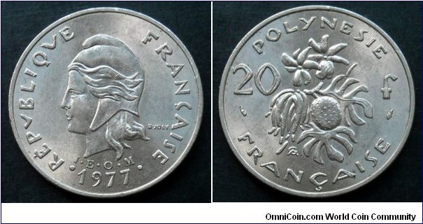 French Polynesia 20 francs. 1977 (I.E.O.M)