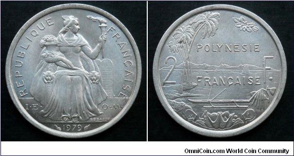 French Polynesia 2 francs. 1979 (I.E.O.M)
