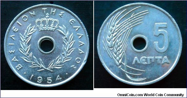 Greece 5 lepta.
1954 (II) 