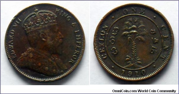 Ceylon 1 cent.
1910
