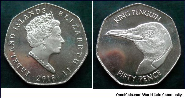 Falkland Islands 50 pence. 2018, King Penguin