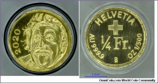 1/4 Francs suisses / Smallest gold coin in the world /
Mintage: 999 pces