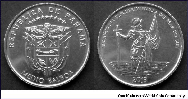 Panama 1/2 balboa.
2013, 500th Anniversary of the Discovery of the Pacific Ocean.