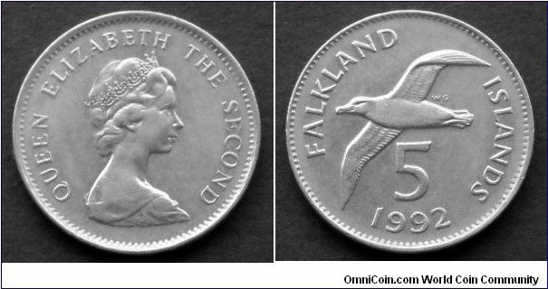 Falkland Islands 5 pence. 1992