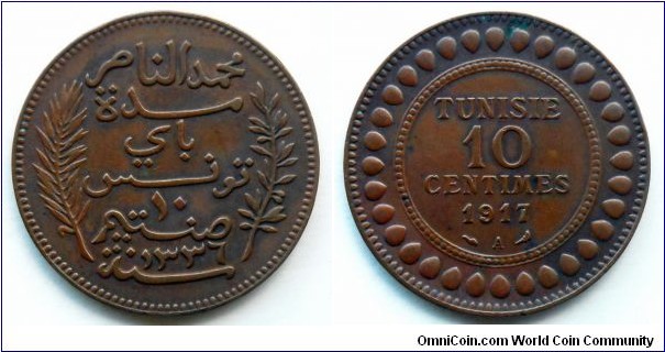 Tunisia 10 centimes.
1917, Paris mint (Monnaie de Paris)
