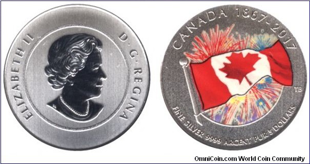 Canada, 5 dollars, 2017, Ag, 27mm, 7.96g, Queen Elizageth II, Proudly Canadian, 1867-2017, Glow in the Dark coin.