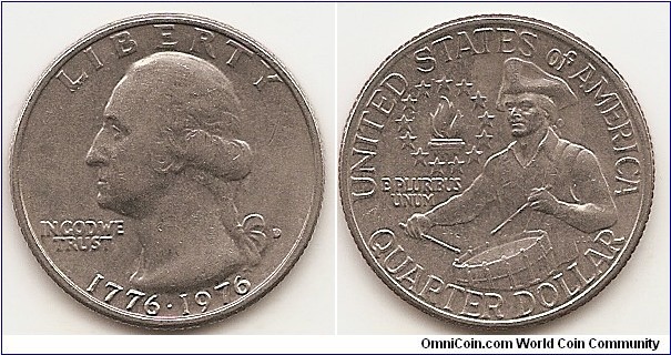 1/4 Dollar
KM#204
5.6700 g., Copper-nickel clad copper, 24.3 mm. Obv: The portrait in left profile of George Washington, the first President of the UNITED STATES from 1789 to 1797, is accompanied with the motto: 