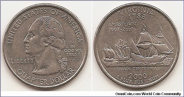 1/4 Dollar 
KM#309
5.6700 g., Copper-nickel clad copper, 24.3 mm. Series: 50 State Quarters Program Obv: The portrait in left profile of George Washington, the first President of the United States from 1789 to 1797, is accompanied with the motto 