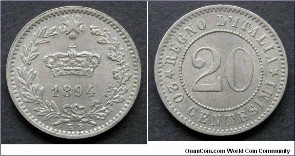 Italy 20 centesimi.
1894 KB - Mint Berlin (II)