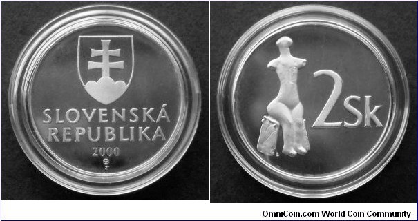 Slovakia 2 koruny.
2000, Proof. Mintage: 900 pieces.
