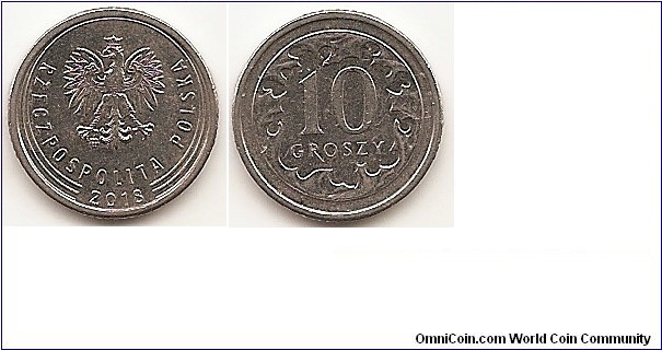10 Groszy
Y#971
2.55 g., Copper-Nickel, 16.5 mm. Obv: Polish eagle, country name and date Obv. Legend: RZECZPOSPOLITA POLSKA Rev: Value within wreath Edge: Segmented reeding
