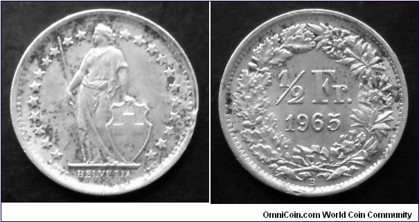 Switzerland 1/2 franc.
1965 B, Ag 835.