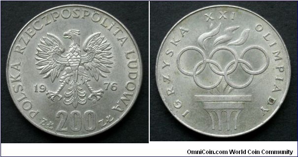 Poland 200 złotych.
1976, XXI Summer Olympics. Ag 625. II