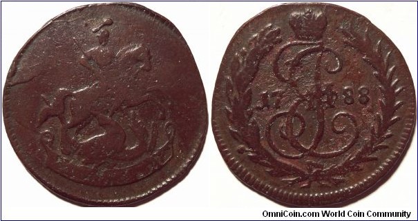 AE Denga (1/2 kopeck) 1788 no M/M, Anninsk Mint