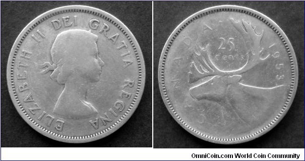 Canada 25 cents.
1953. Ag 800 (II)