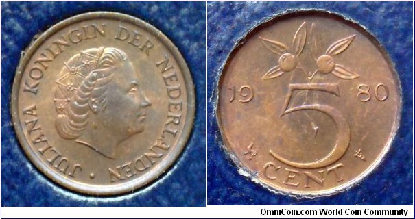 Netherlands 5 cents from 1980 mint set.