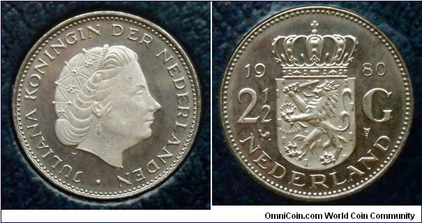 Netherlands 2 1/2 gulden from 1980 mint set.