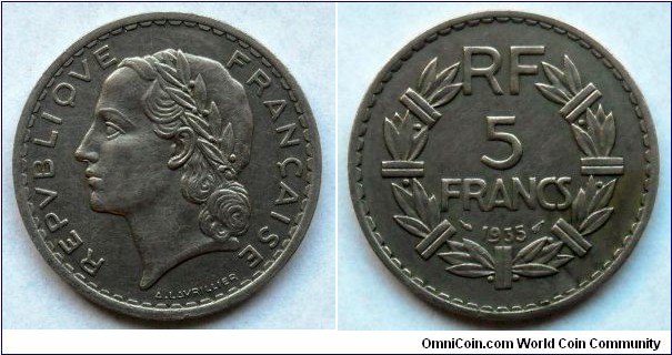 France 5 francs.
1935, Nickel