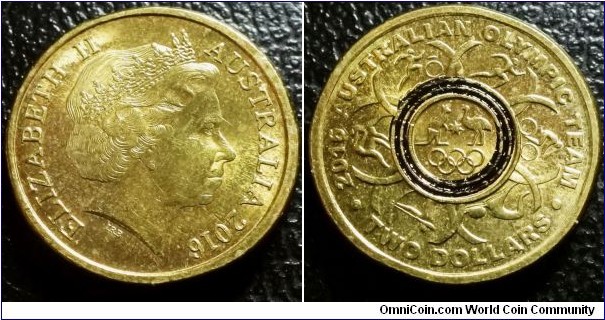 Australia 2016 2 dollars commemorating Rio Olympics - black ring. Low mintage of 2.0 million. 